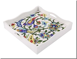 خرید صنایع دستی سینی کاشی دار مربع سفید از: www.ashja.com - کتابسرای اشجع